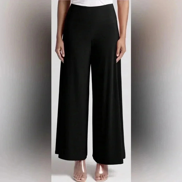 Women’s Black Palazzo Party Wide Leg Flair Pants Slacks Elastic Waist Pull On XL - Picture 3 of 6